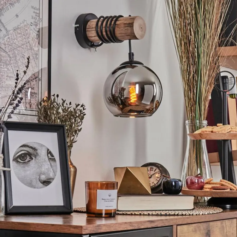 hofstein Applique murale - Verre 15 cm Koyoto Écru, Noir, 1 lumière