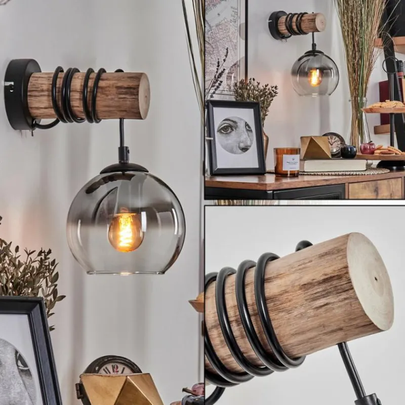 hofstein Applique murale - Verre 15 cm Koyoto Écru, Noir, 1 lumière