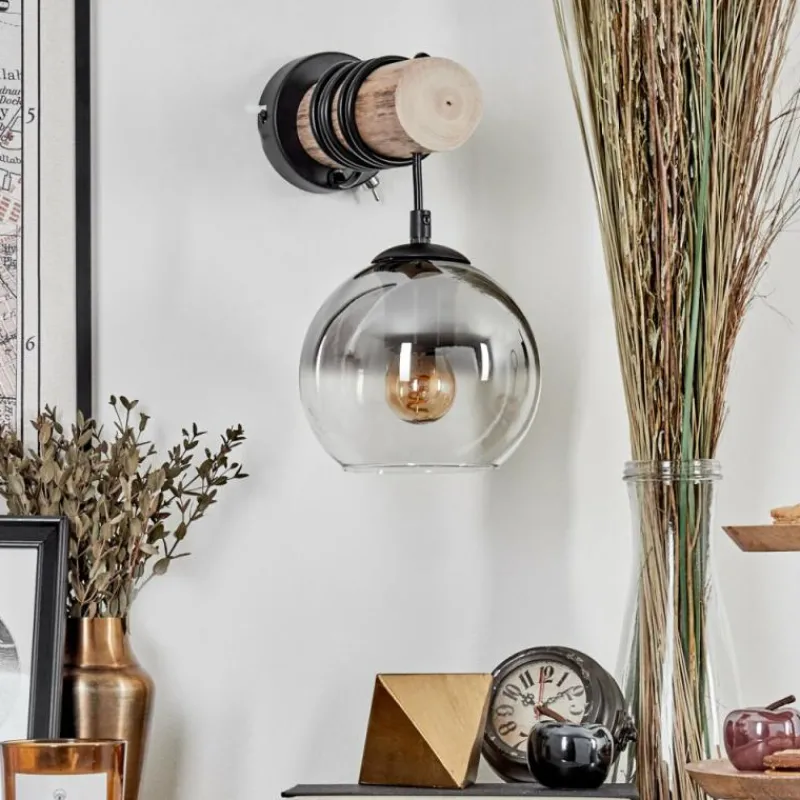 hofstein Applique murale - Verre 15 cm Koyoto Écru, Noir, 1 lumière