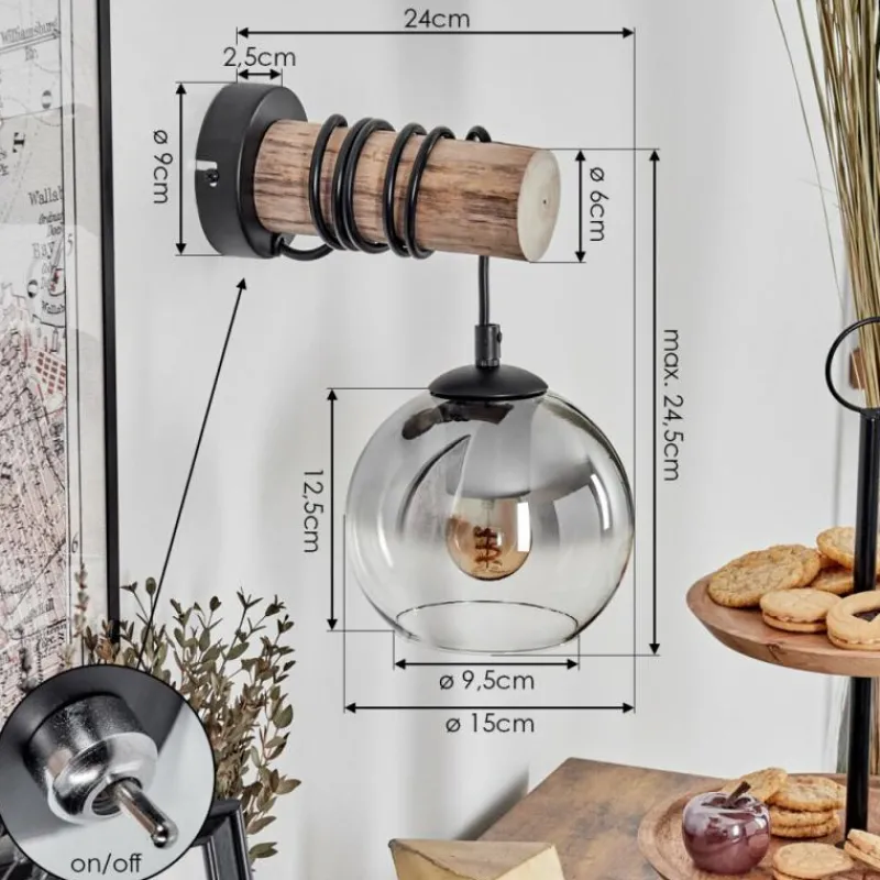 hofstein Applique murale - Verre 15 cm Koyoto Écru, Noir, 1 lumière