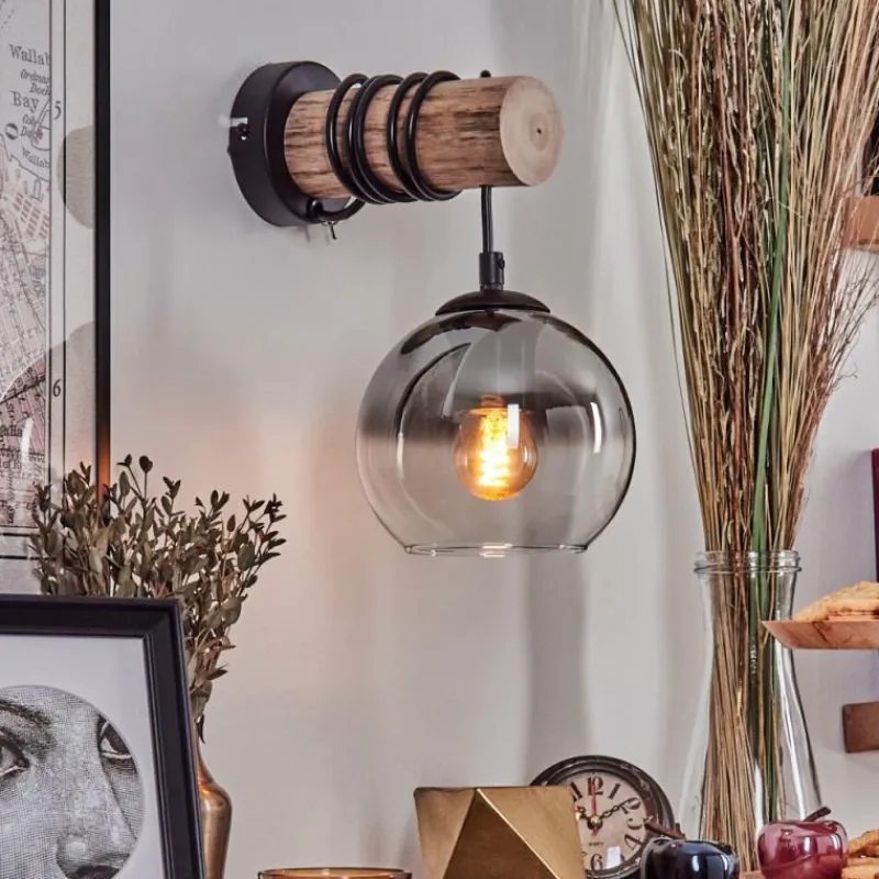 hofstein Applique murale - Verre 15 cm Koyoto Écru, Noir, 1 lumière