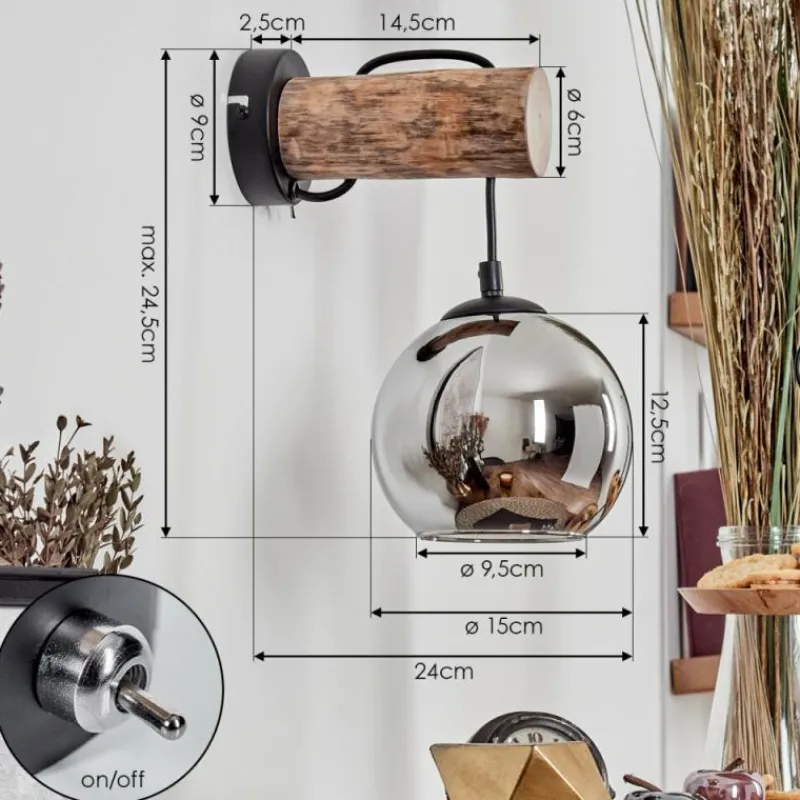 hofstein Applique murale - Verre 15 cm Koyoto Écru, Noir, 1 lumière