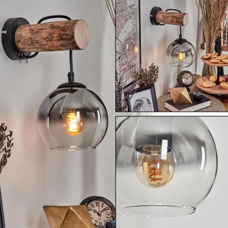 hofstein Applique murale - Verre 15 cm Koyoto Écru, Noir, 1 lumière