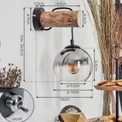 hofstein Applique murale - Verre 15 cm Koyoto Écru, Noir, 1 lumière