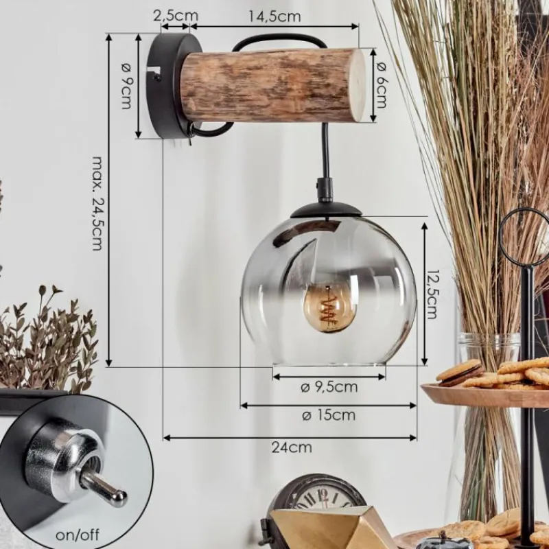 hofstein Applique murale - Verre 15 cm Koyoto Écru, Noir, 1 lumière