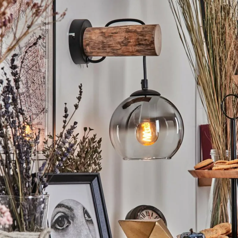 hofstein Applique murale - Verre 15 cm Koyoto Écru, Noir, 1 lumière