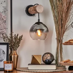 hofstein Applique murale - Verre 15 cm Koyoto Écru, Noir, 1 lumière