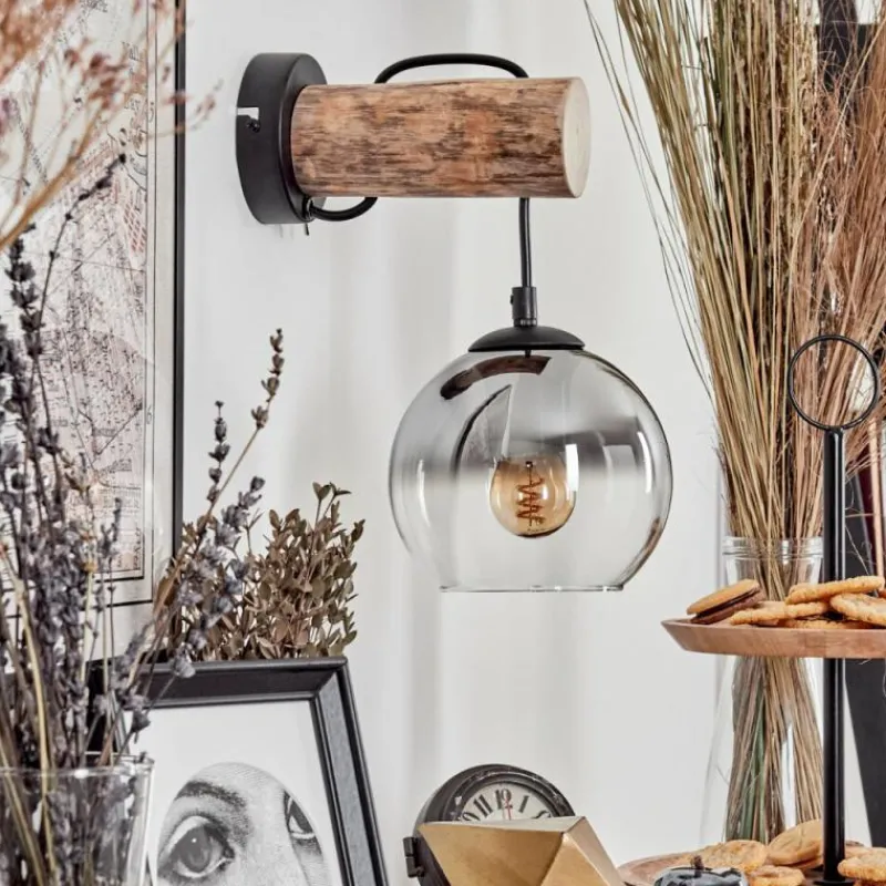 hofstein Applique murale - Verre 15 cm Koyoto Écru, Noir, 1 lumière