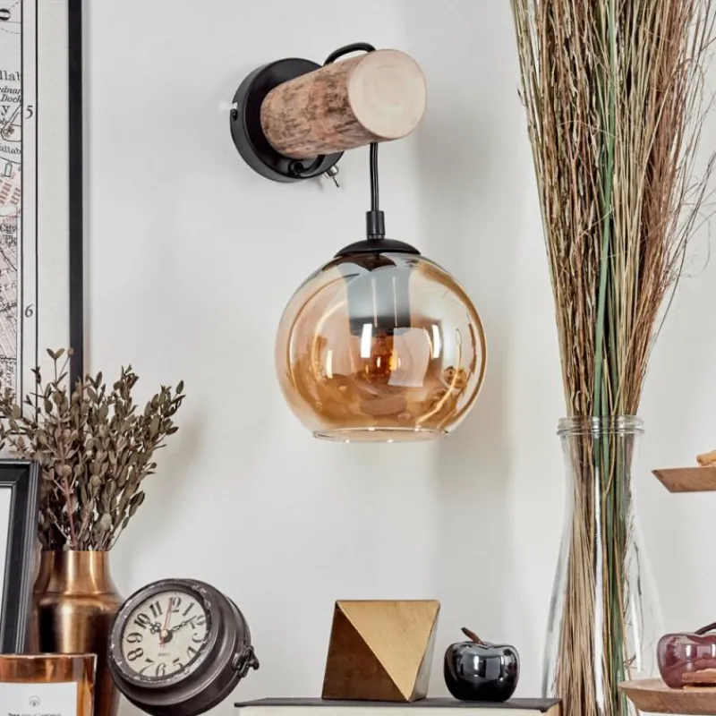 hofstein Applique murale - Verre 15 cm Koyoto Écru, Noir, 1 lumière