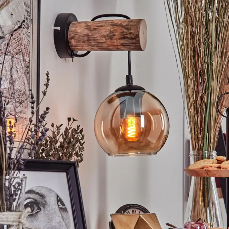 hofstein Applique murale - Verre 15 cm Koyoto Écru, Noir, 1 lumière