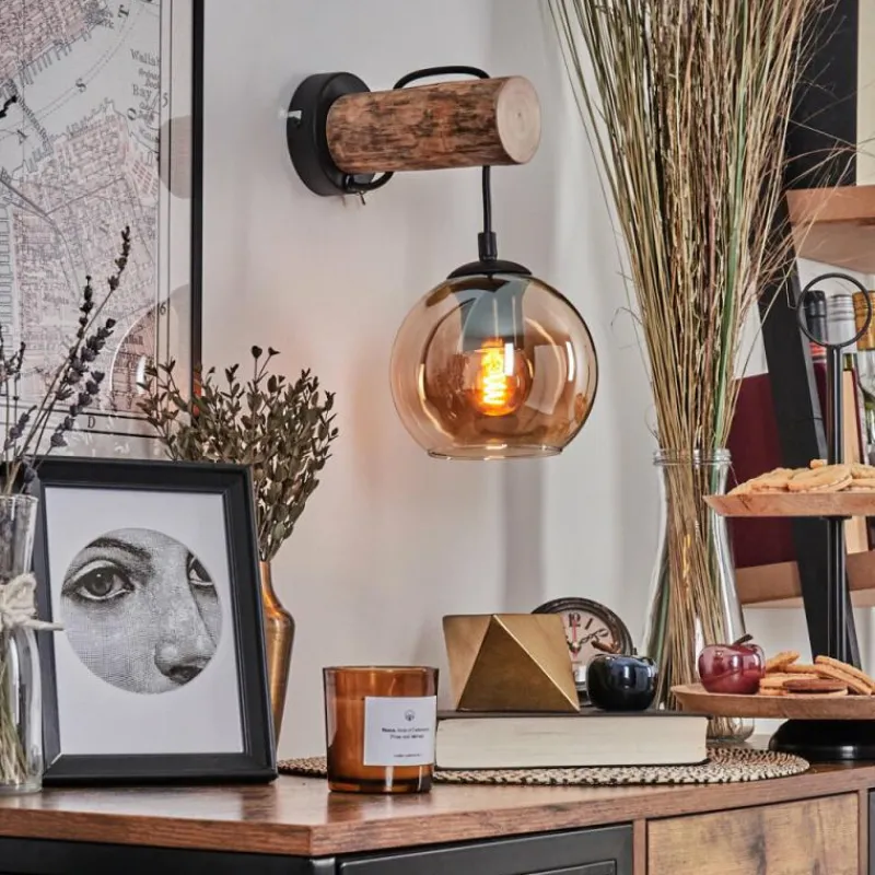 hofstein Applique murale - Verre 15 cm Koyoto Écru, Noir, 1 lumière