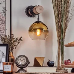 Lampes Dorées-hofstein Applique murale - Verre 15 cm Koyoto Écru, Noir, 1 lumière