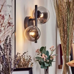 hofstein Applique murale - Verre 10 cm, 12 cm Chehalis Noir, 2 lumières