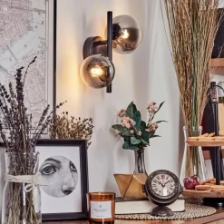 hofstein Applique murale - Verre 10 cm, 12 cm Chehalis Noir, 2 lumières