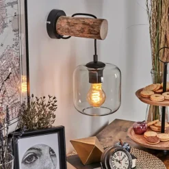 hofstein Applique murale - Verre 15 cm Lauden Écru, Noir, 1 lumière