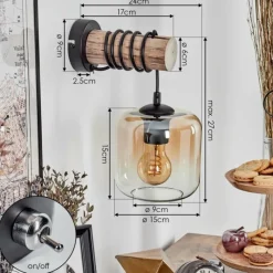 hofstein Applique murale - Verre 15 cm Lauden Écru, Noir, 1 lumière