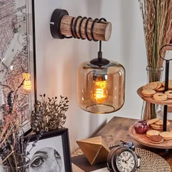 hofstein Applique murale - Verre 15 cm Lauden Écru, Noir, 1 lumière