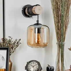 hofstein Applique murale - Verre 15 cm Lauden Écru, Noir, 1 lumière