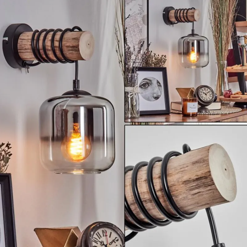 hofstein Applique murale - Verre 15 cm Lauden Écru, Noir, 1 lumière