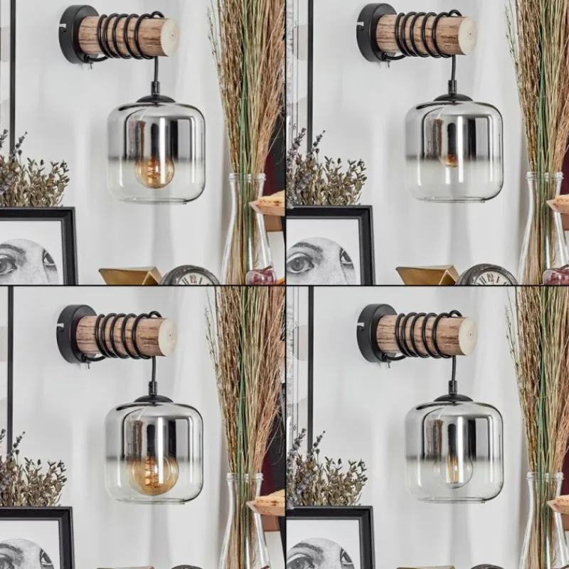 hofstein Applique murale - Verre 15 cm Lauden Écru, Noir, 1 lumière