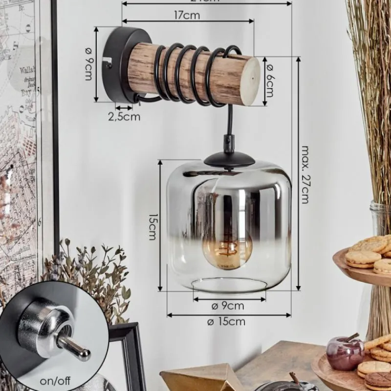 hofstein Applique murale - Verre 15 cm Lauden Écru, Noir, 1 lumière