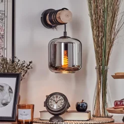 hofstein Applique murale - Verre 15 cm Lauden Écru, Noir, 1 lumière