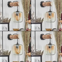 hofstein Applique murale - Verre 15 cm Lauden Écru, Noir, 1 lumière