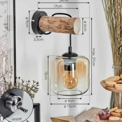 hofstein Applique murale - Verre 15 cm Lauden Écru, Noir, 1 lumière