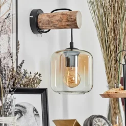 hofstein Applique murale - Verre 15 cm Lauden Écru, Noir, 1 lumière