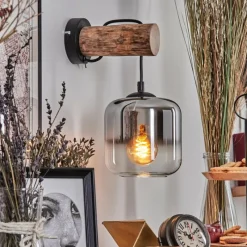 hofstein Applique murale - Verre 15 cm Lauden Écru, Noir, 1 lumière