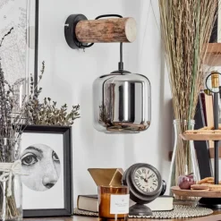 hofstein Applique murale - Verre 15 cm Lauden Écru, Noir, 1 lumière