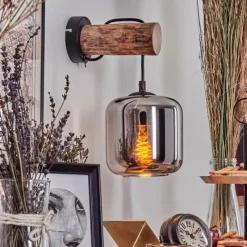 hofstein Applique murale - Verre 15 cm Lauden Écru, Noir, 1 lumière