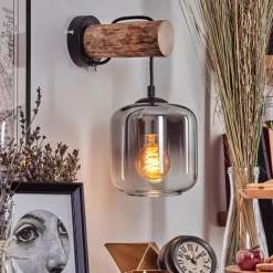 hofstein Applique murale - Verre 15 cm Lauden Écru, Noir, 1 lumière