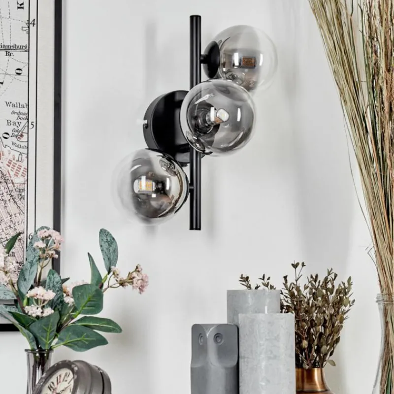 hofstein Applique murale - Verre Chehalis Clair, Fumé, 3 lumières