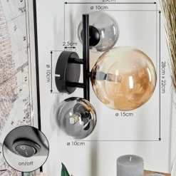 hofstein Applique murale - Verre Chehalis Ambre, Clair, Fumé, 3 lumières