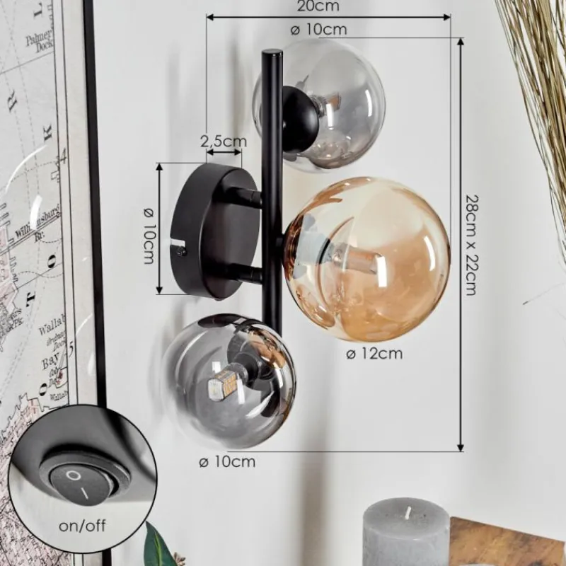 hofstein Applique murale - Verre Chehalis Ambre, Clair, Fumé, 3 lumières