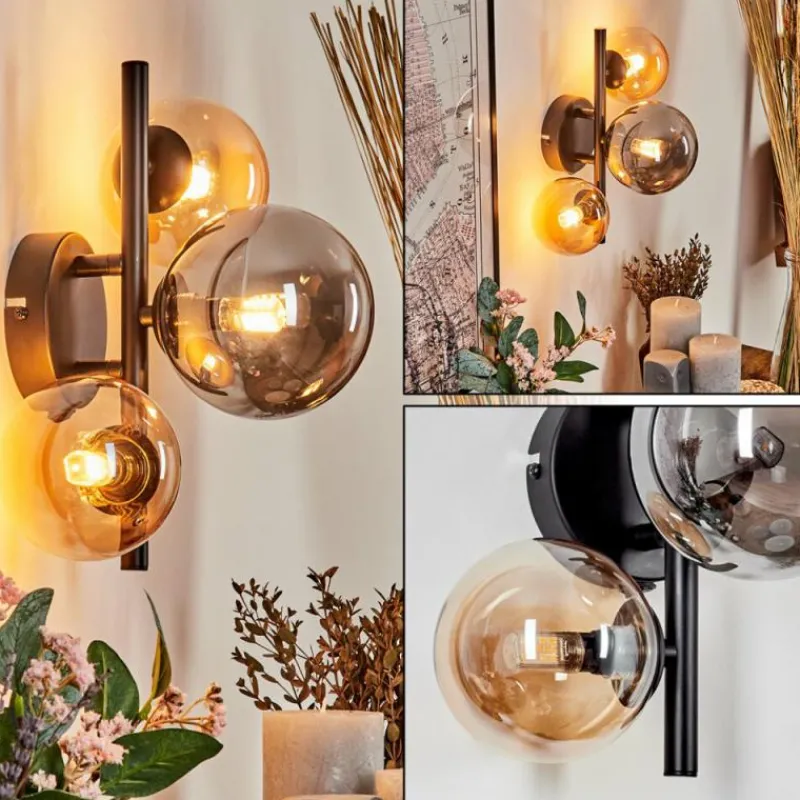 hofstein Applique murale - Verre Chehalis Ambre, Fumé, 3 lumières