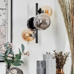 hofstein Applique murale - Verre Chehalis Ambre, Fumé, 3 lumières