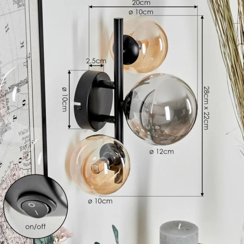 hofstein Applique murale - Verre Chehalis Ambre, Fumé, 3 lumières