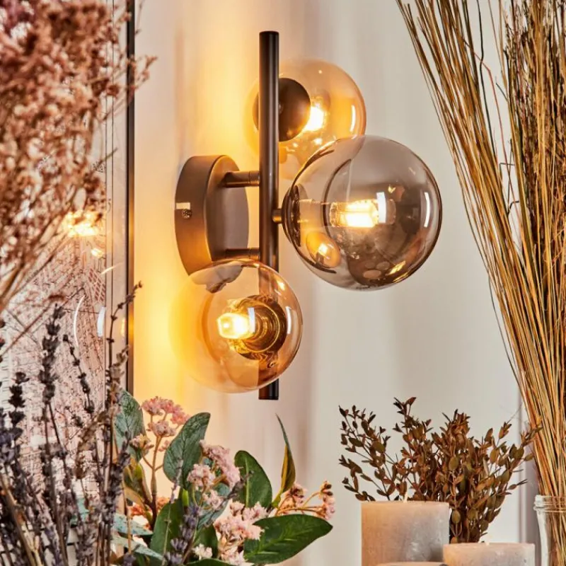 hofstein Applique murale - Verre Chehalis Ambre, Fumé, 3 lumières