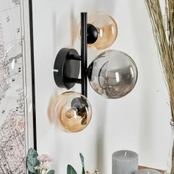 hofstein Applique murale - Verre Chehalis Ambre, Fumé, 3 lumières