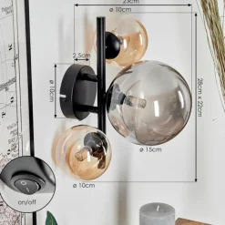 hofstein Applique murale - Verre Chehalis Ambre, Fumé, 3 lumières