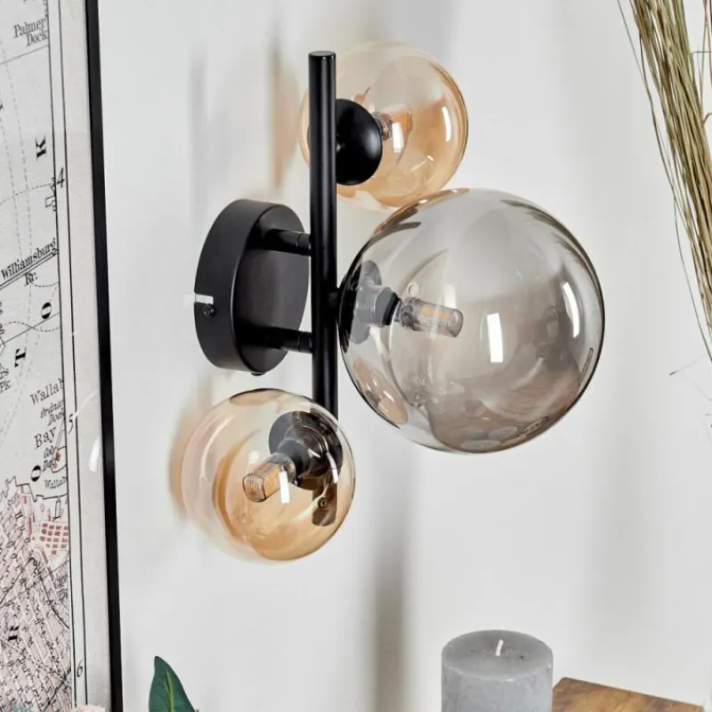 hofstein Applique murale - Verre Chehalis Ambre, Fumé, 3 lumières