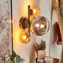 hofstein Applique murale - Verre Chehalis Ambre, Fumé, 3 lumières