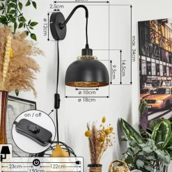 Lampes Dorées-hofstein Applique murale Wambez Noir, 1 lumière