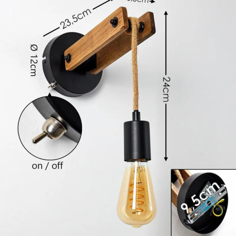 Luminaires Scandinaves-hofstein Applique murale Aarhus Bois foncé, Noir, 1 lumière