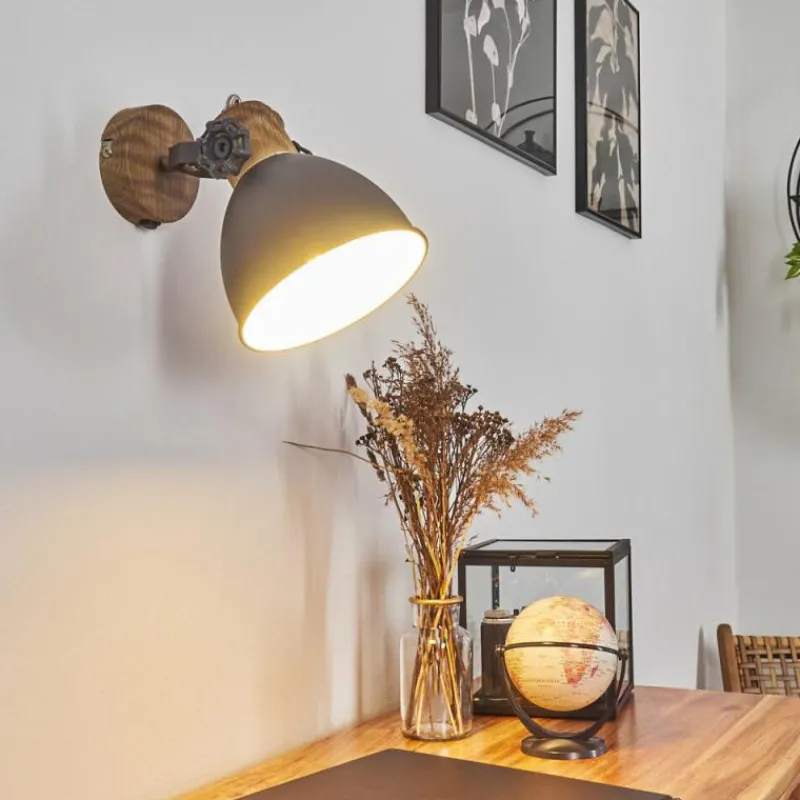 Lampes Industrielles-hofstein Applique murale Banjul Gris, Bois foncé, 1 lumière
