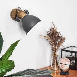 Lampes Industrielles-hofstein Applique murale Banjul Gris, Bois foncé, 1 lumière
