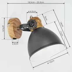 Lampes Industrielles-hofstein Applique murale Banjul Gris, Bois foncé, 1 lumière