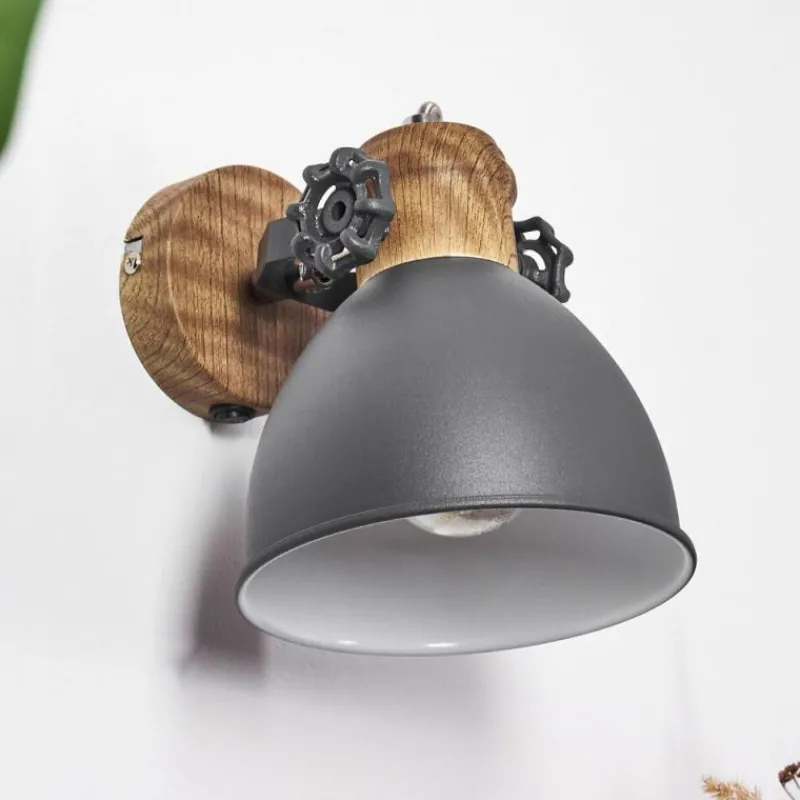 Lampes Industrielles-hofstein Applique murale Banjul Gris, Bois foncé, 1 lumière